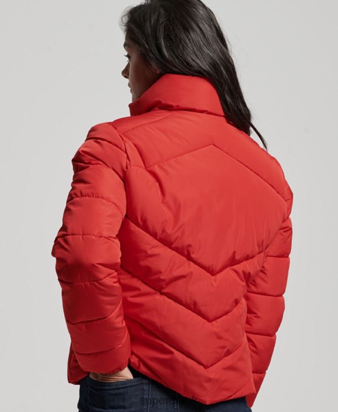 Non Hooded Sports Puffer Jacket Women Red Clothing Superdry 66N8N3761