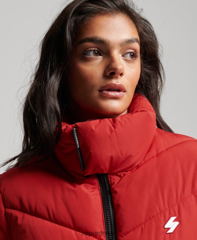 Non Hooded Sports Puffer Jacket Women Red Clothing Superdry 66N8N3761
