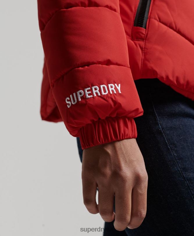 Non Hooded Sports Puffer Jacket Women Red Clothing Superdry 66N8N3761