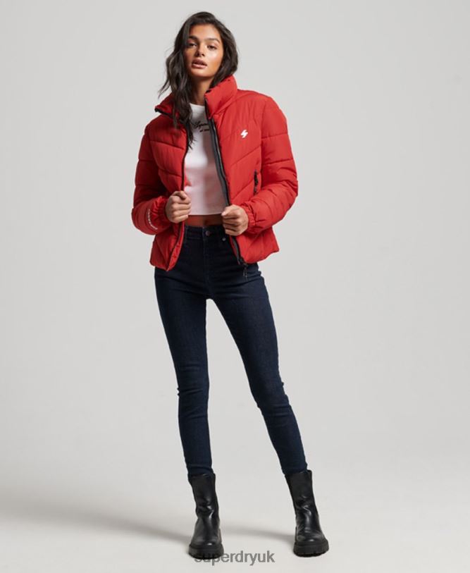 Non Hooded Sports Puffer Jacket Women Red Clothing Superdry 66N8N3761