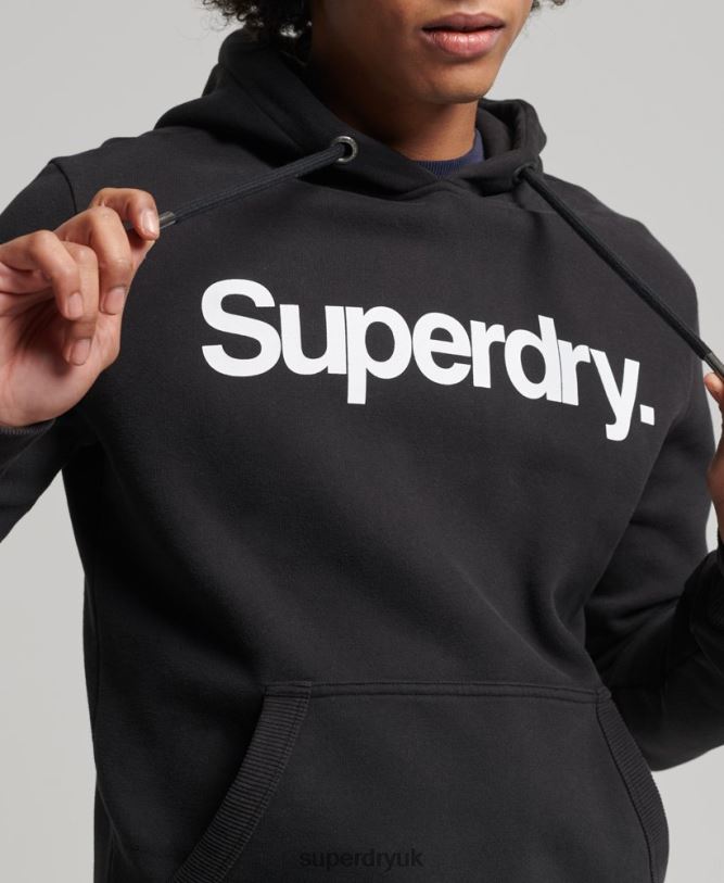 Organic Cotton Core Logo Graphic Hoodie Men Black Clothing Superdry 66N8N5026