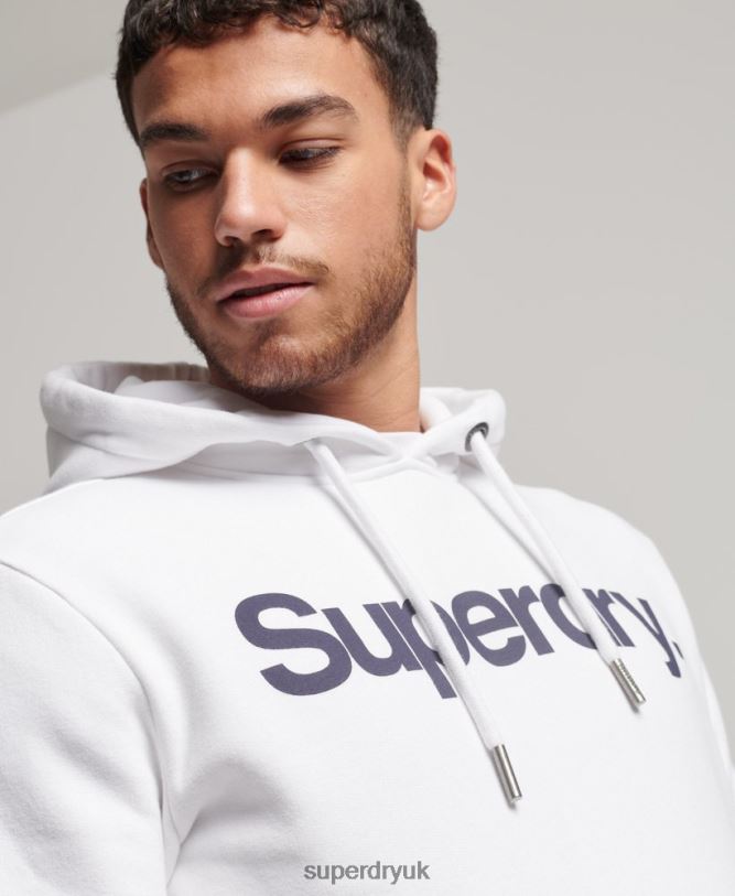 Organic Cotton Core Logo Graphic Hoodie Men White Clothing Superdry 66N8N5075