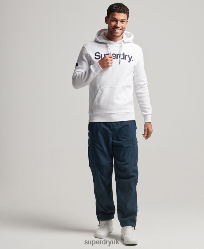 Organic Cotton Core Logo Graphic Hoodie Men White Clothing Superdry 66N8N5075