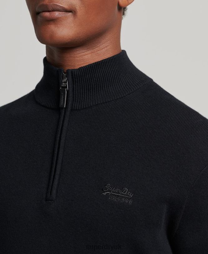 Organic Cotton Embroidered Henley Sweatshirt Men Black Clothing Superdry 66N8N5256