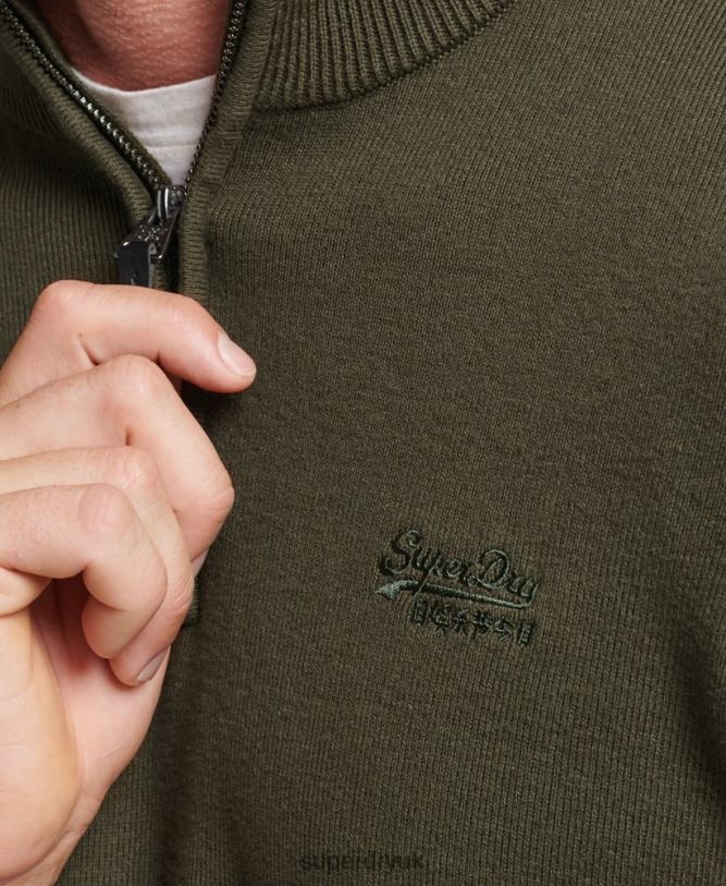 Organic Cotton Embroidered Henley Sweatshirt Men Green Clothing Superdry 66N8N5243