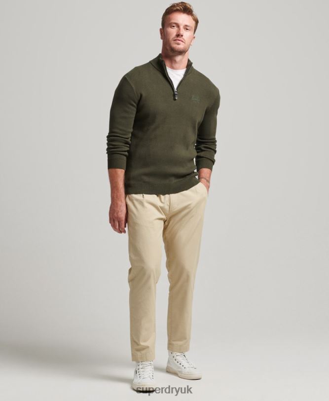 Organic Cotton Embroidered Henley Sweatshirt Men Green Clothing Superdry 66N8N5243