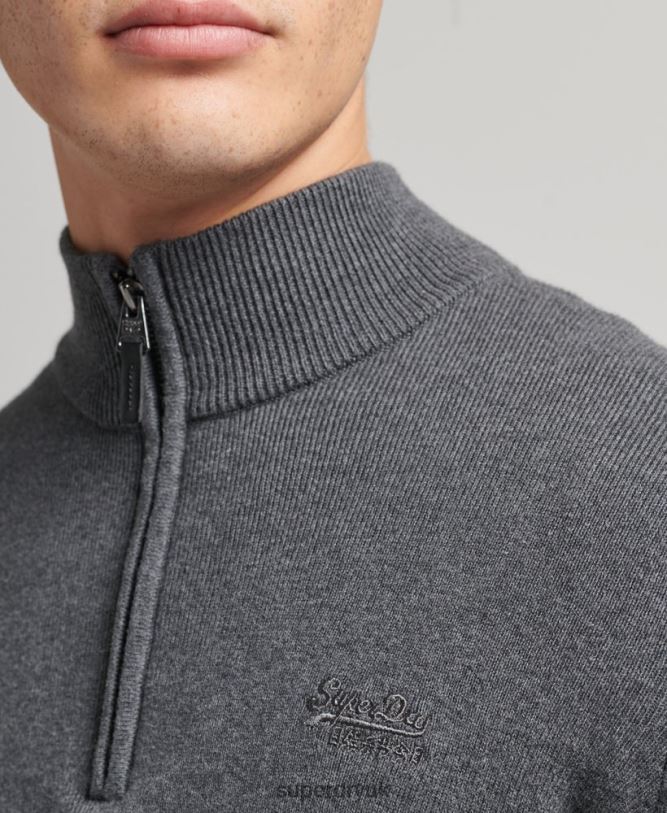 Organic Cotton Embroidered Henley Sweatshirt Men Grey Clothing Superdry 66N8N6456