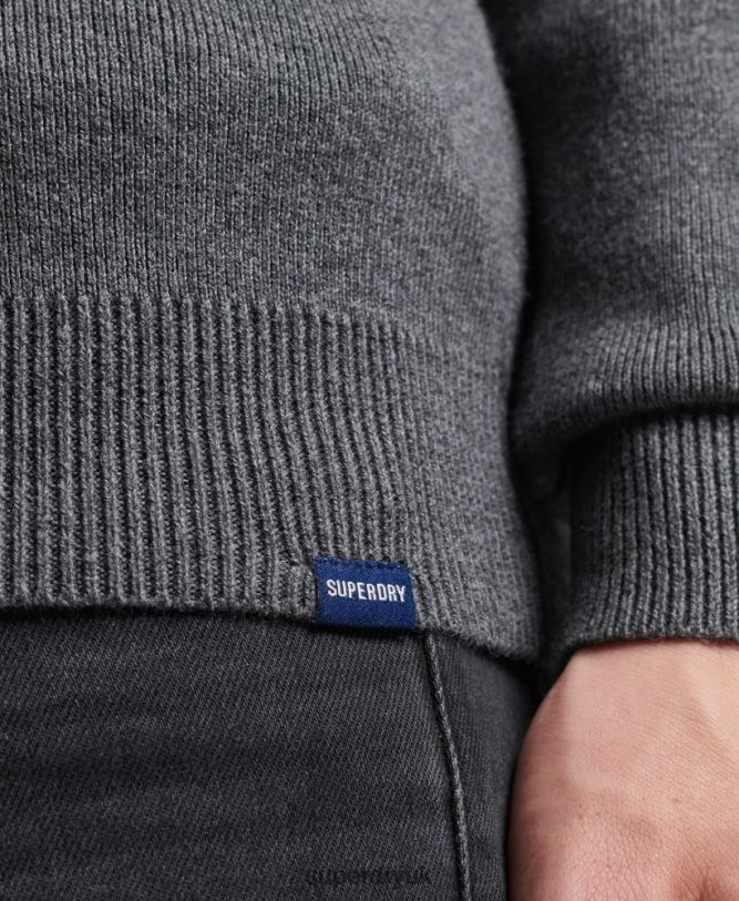 Organic Cotton Embroidered Henley Sweatshirt Men Grey Clothing Superdry 66N8N6456