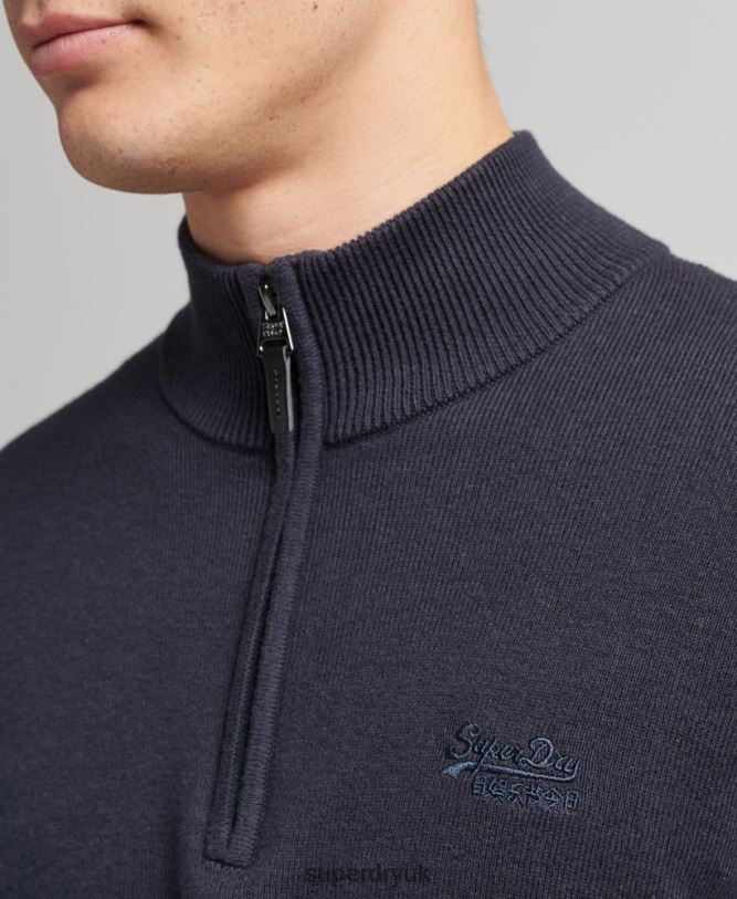 Organic Cotton Embroidered Henley Sweatshirt Men Navy Clothing Superdry 66N8N5308