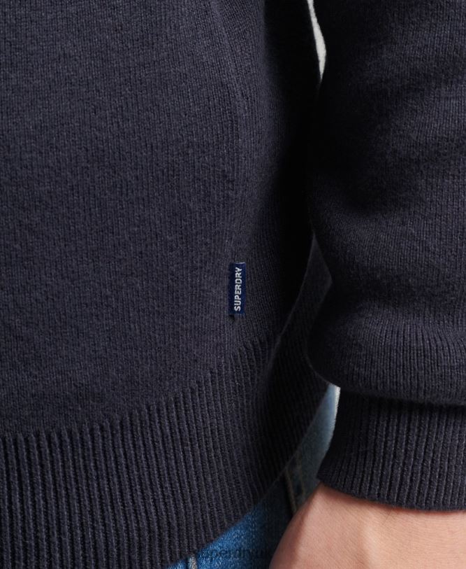 Organic Cotton Embroidered Henley Sweatshirt Men Navy Clothing Superdry 66N8N5308