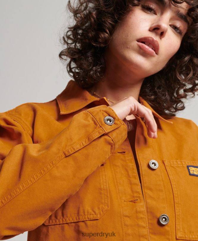 Organic Cotton Vintage Chore Jacket Women Brown Clothing Superdry 66N8N3538