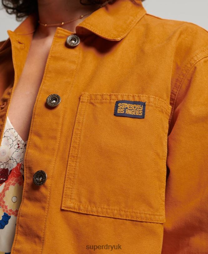 Organic Cotton Vintage Chore Jacket Women Brown Clothing Superdry 66N8N3538