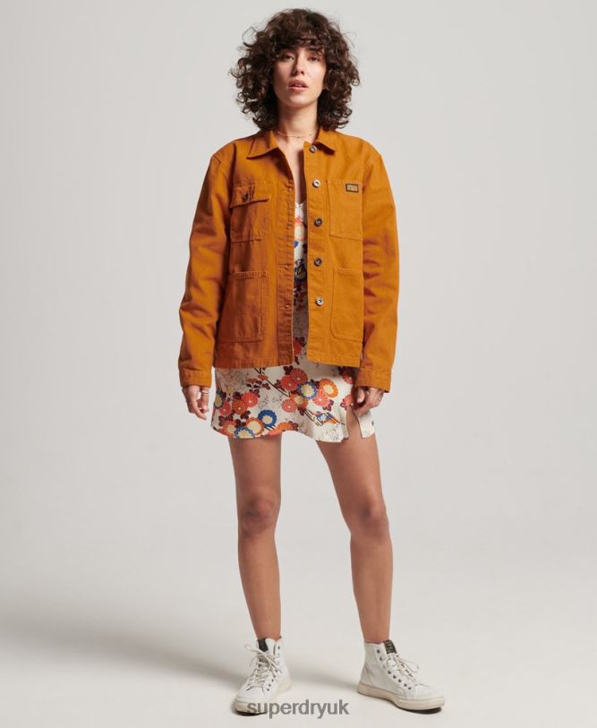 Organic Cotton Vintage Chore Jacket Women Brown Clothing Superdry 66N8N3538