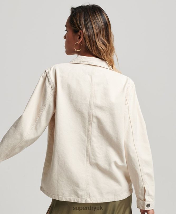 Organic Cotton Vintage Chore Jacket Women Cream Clothing Superdry 66N8N1970