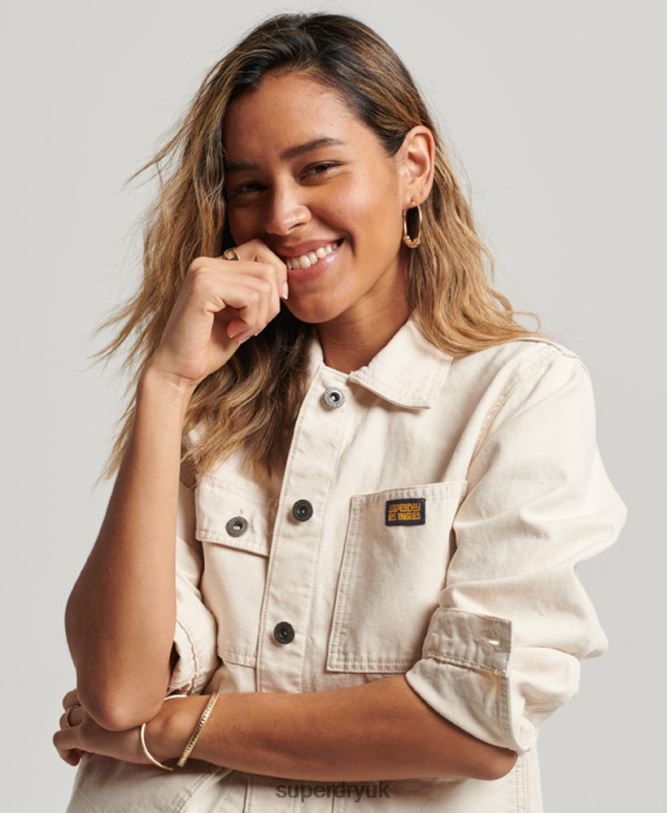 Organic Cotton Vintage Chore Jacket Women Cream Clothing Superdry 66N8N1970