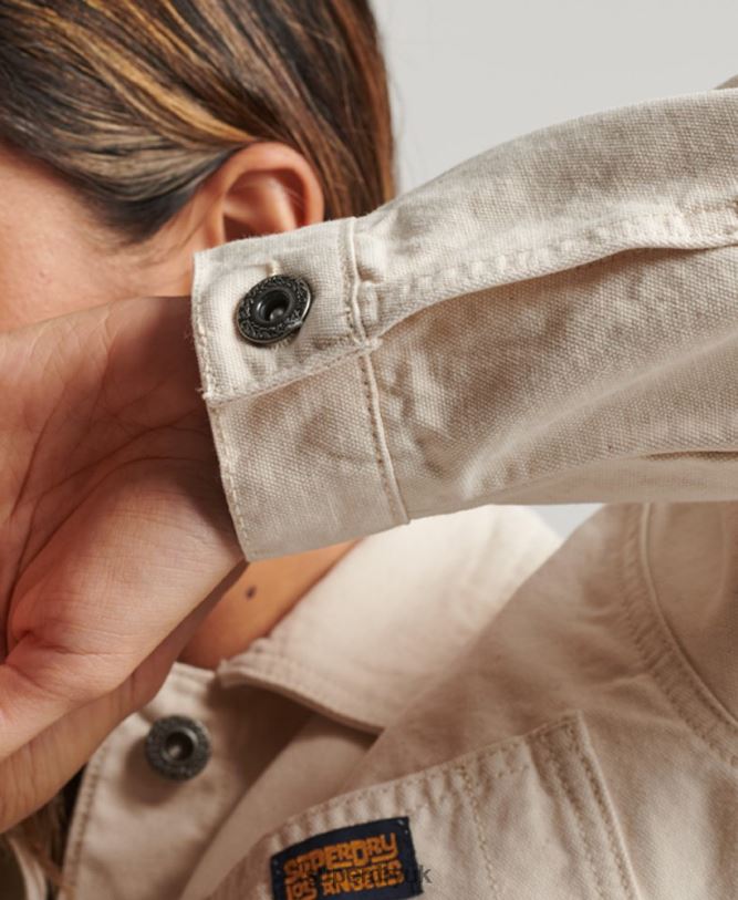 Organic Cotton Vintage Chore Jacket Women Cream Clothing Superdry 66N8N1970