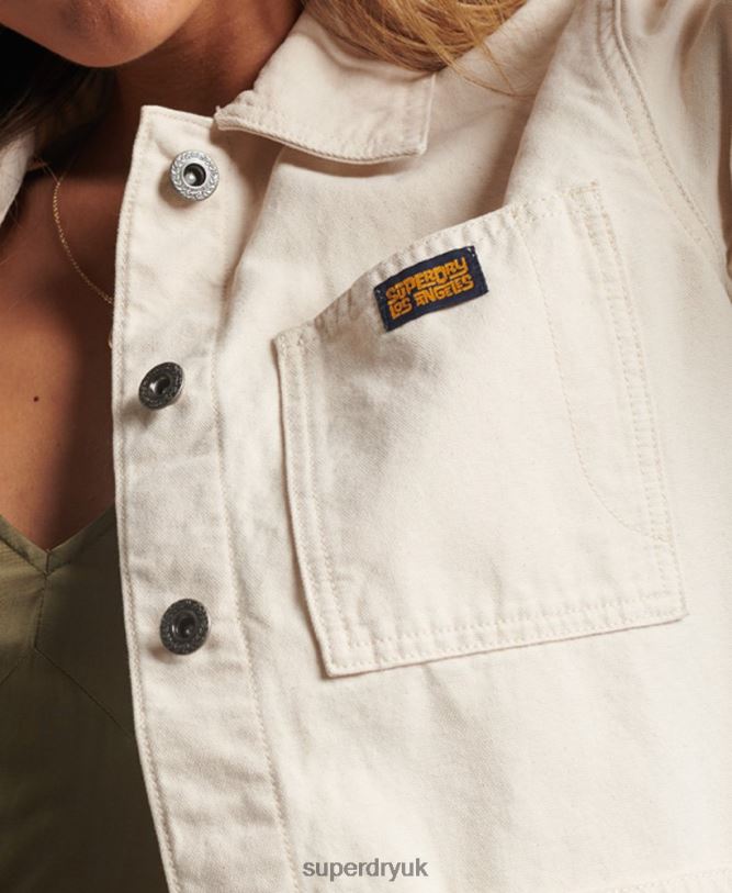 Organic Cotton Vintage Chore Jacket Women Cream Clothing Superdry 66N8N1970