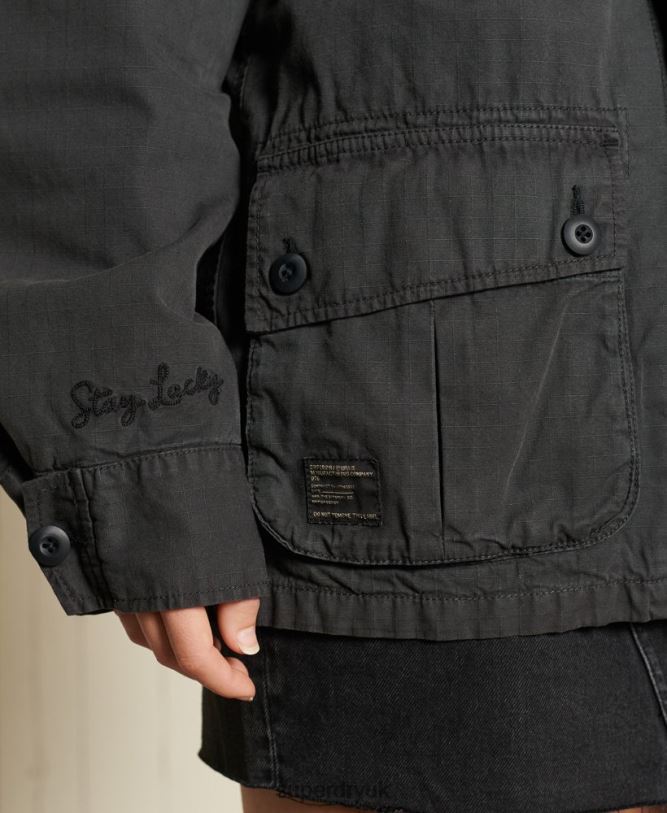 Oversized Combat Jacket Women Dark Grey Clothing Superdry 66N8N5567