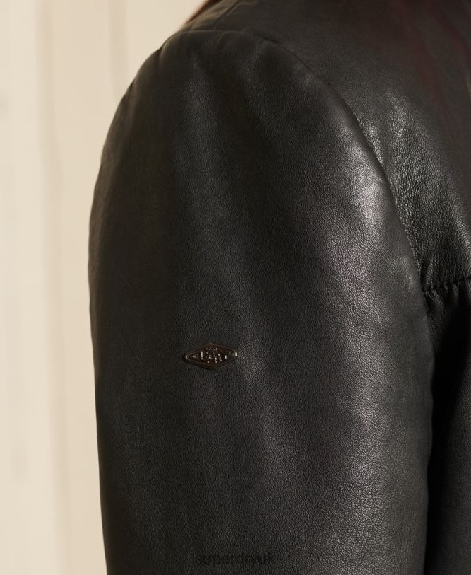Oversized Leather Moto Biker Jacket Women Black Clothing Superdry 66N8N5605