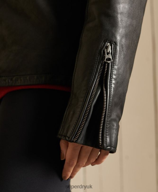 Oversized Leather Moto Biker Jacket Women Black Clothing Superdry 66N8N5605