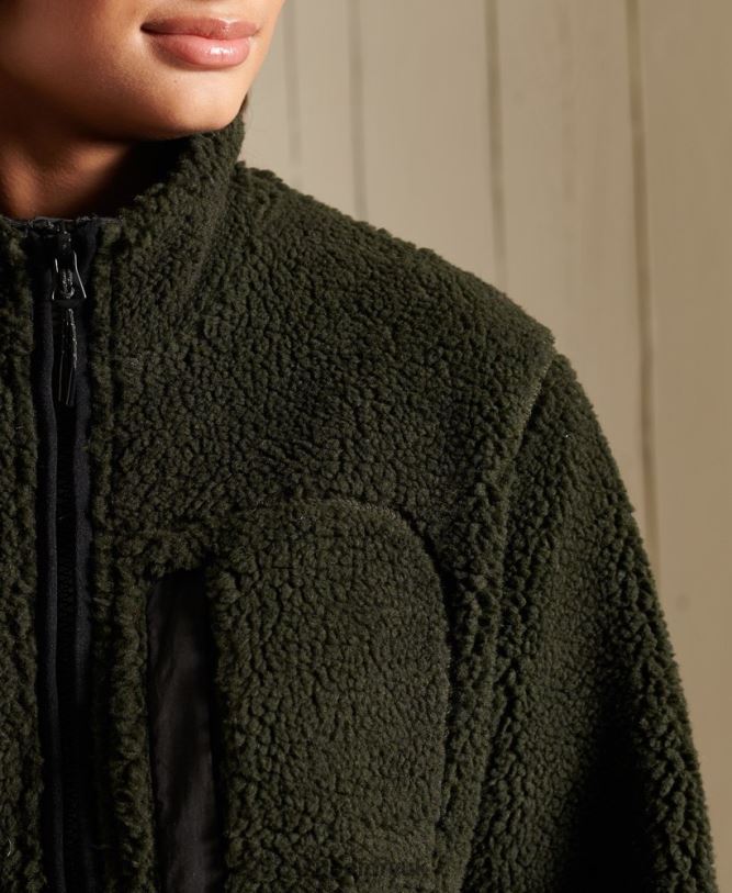 Oversized Sherpa Workwear Jacket Women Green Clothing Superdry 66N8N5725