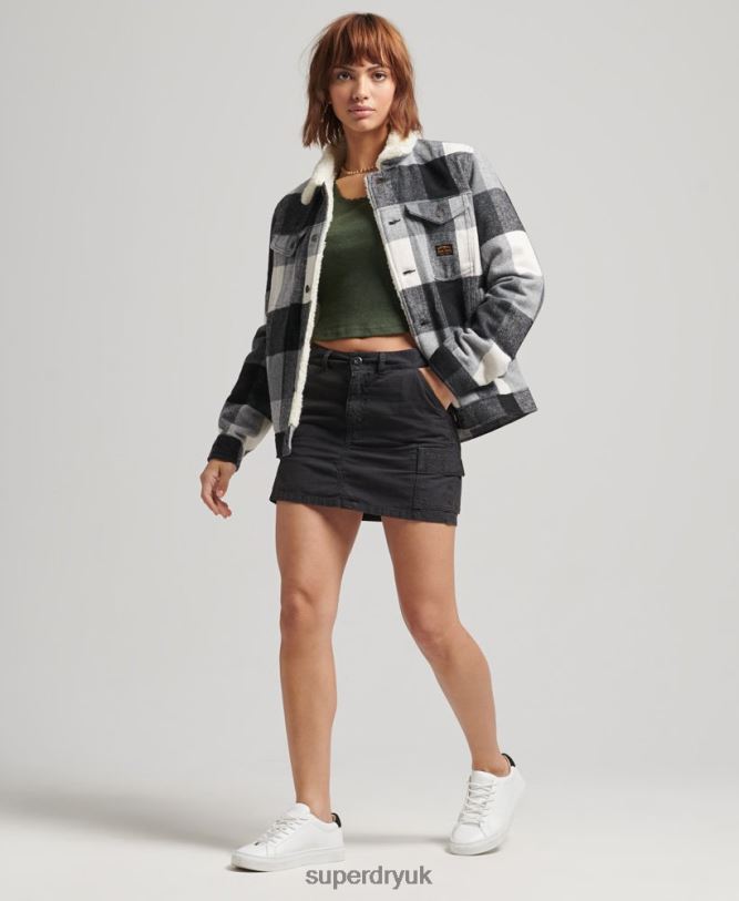 Oversized Wool Sherpa Trucker Jacket Women Black Clothing Superdry 66N8N5564