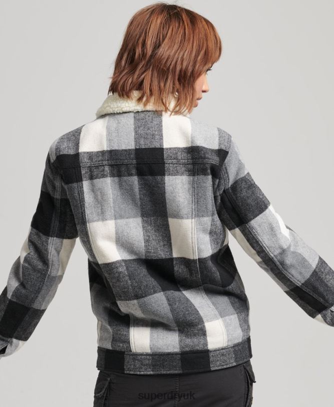 Oversized Wool Sherpa Trucker Jacket Women Black Clothing Superdry 66N8N5564