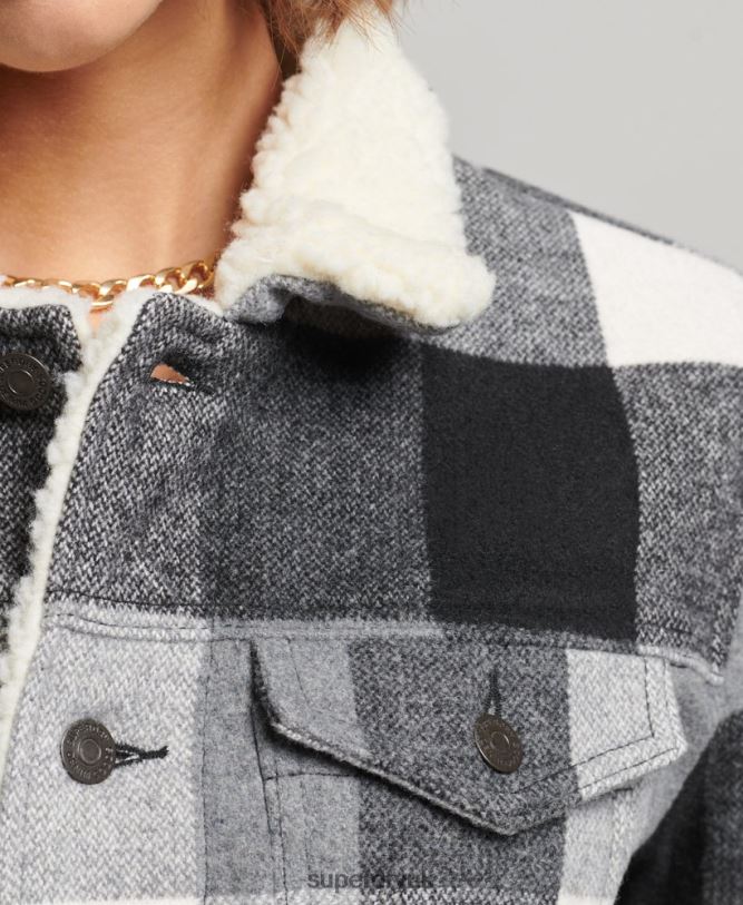 Oversized Wool Sherpa Trucker Jacket Women Black Clothing Superdry 66N8N5564