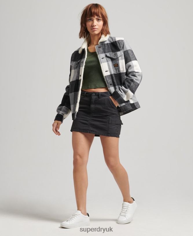 Oversized Wool Sherpa Trucker Jacket Women Black Clothing Superdry 66N8N5727