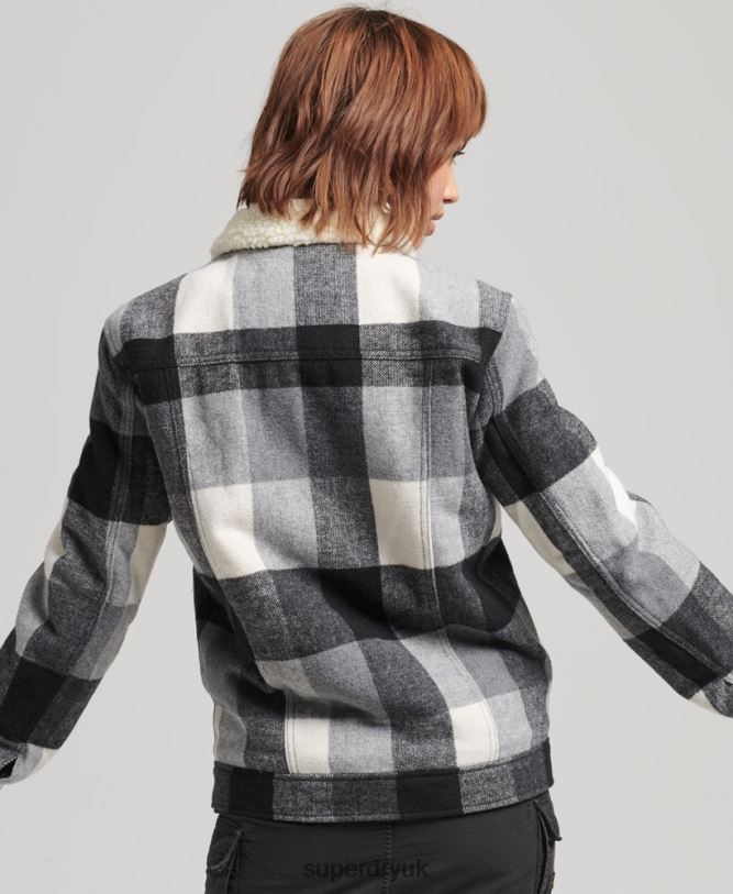 Oversized Wool Sherpa Trucker Jacket Women Black Clothing Superdry 66N8N5727