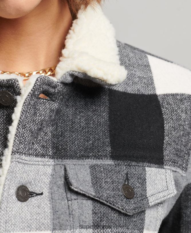 Oversized Wool Sherpa Trucker Jacket Women Black Clothing Superdry 66N8N5727