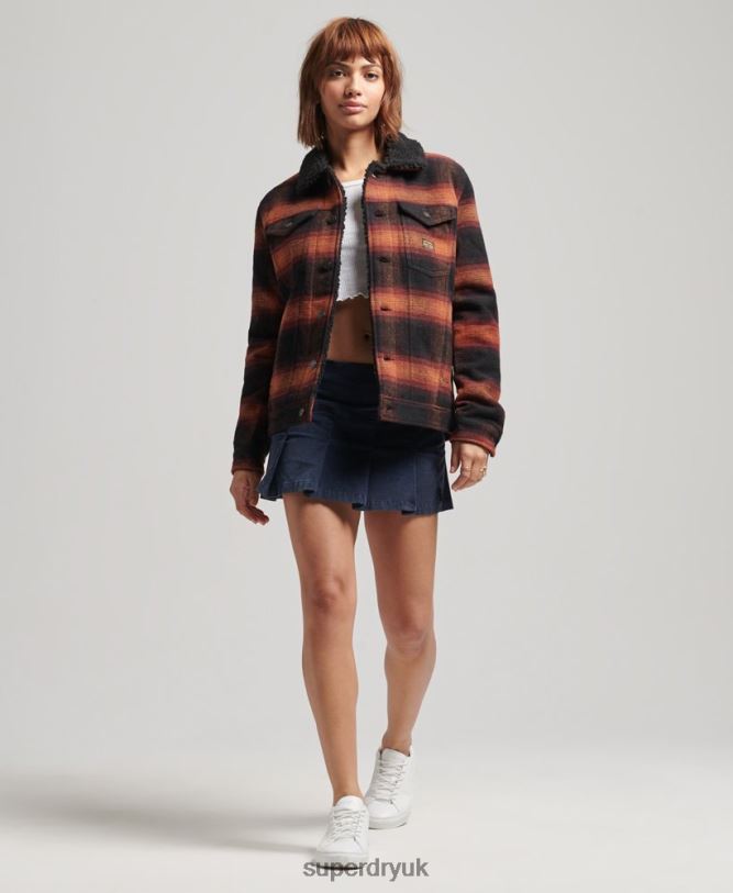 Oversized Wool Sherpa Trucker Jacket Women Red Clothing Superdry 66N8N5434