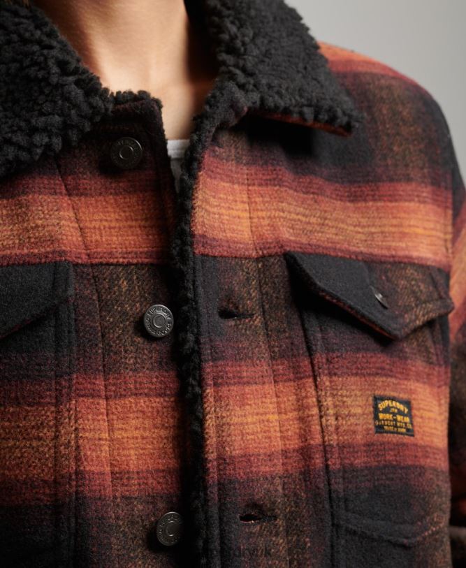 Oversized Wool Sherpa Trucker Jacket Women Red Clothing Superdry 66N8N5434