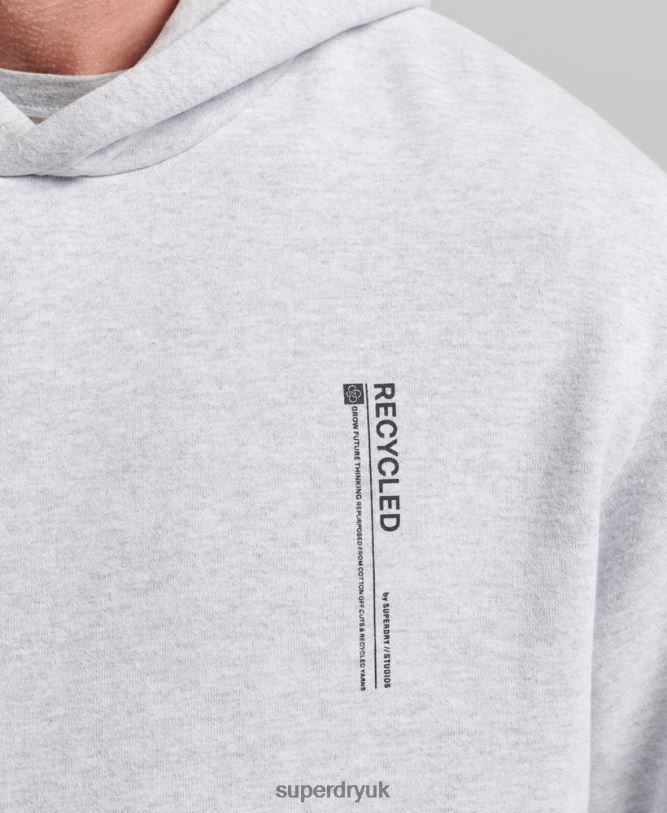 Recycled Micro Side Hoodie Men Light Grey Clothing Superdry 66N8N5014