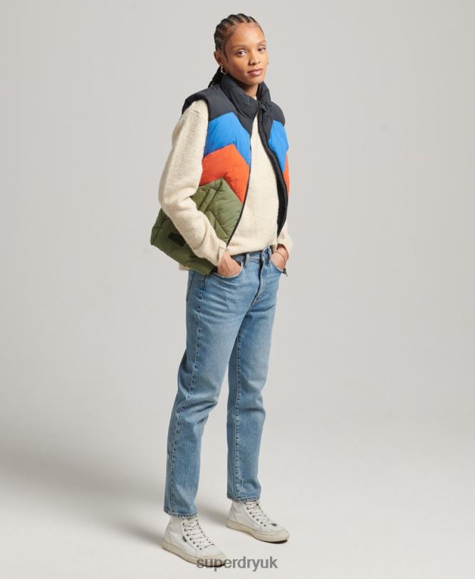 Retro Panel Puffer Gilet Women Green Clothing Superdry 66N8N5472