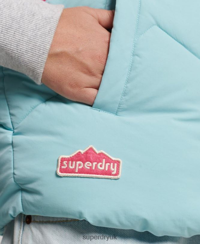 Retro Panel Puffer Gilet Women Light Blue Clothing Superdry 66N8N5473