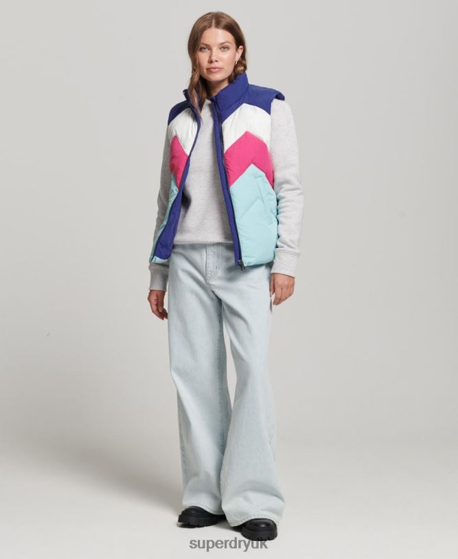 Retro Panel Puffer Gilet Women Light Blue Clothing Superdry 66N8N5473