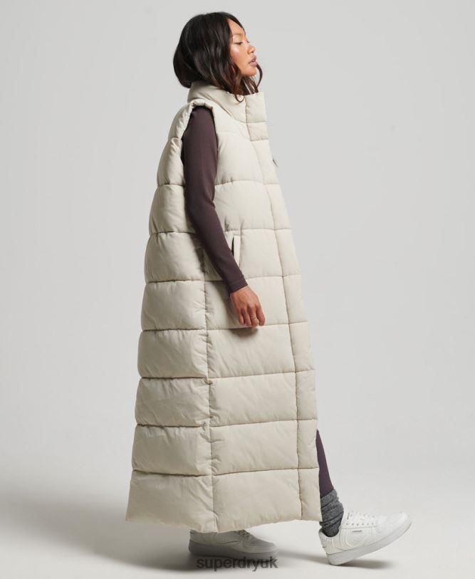 Ripstop Longline Puffer Gilet Women Beige Clothing Superdry 66N8N3651