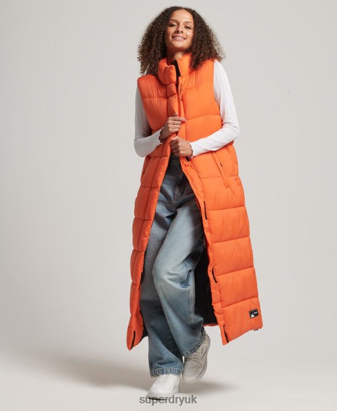 Ripstop Longline Puffer Gilet Women Orange Clothing Superdry 66N8N3695