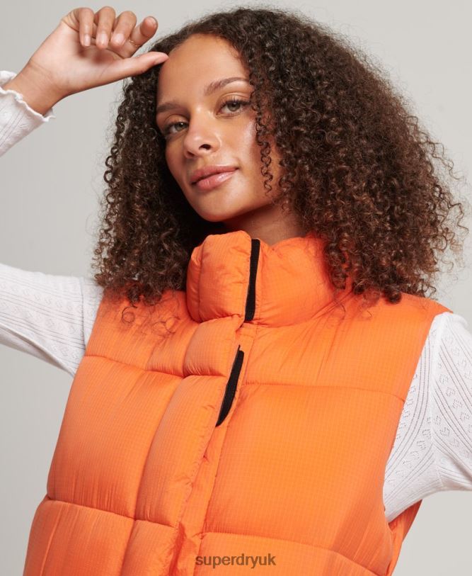 Ripstop Longline Puffer Gilet Women Orange Clothing Superdry 66N8N3695