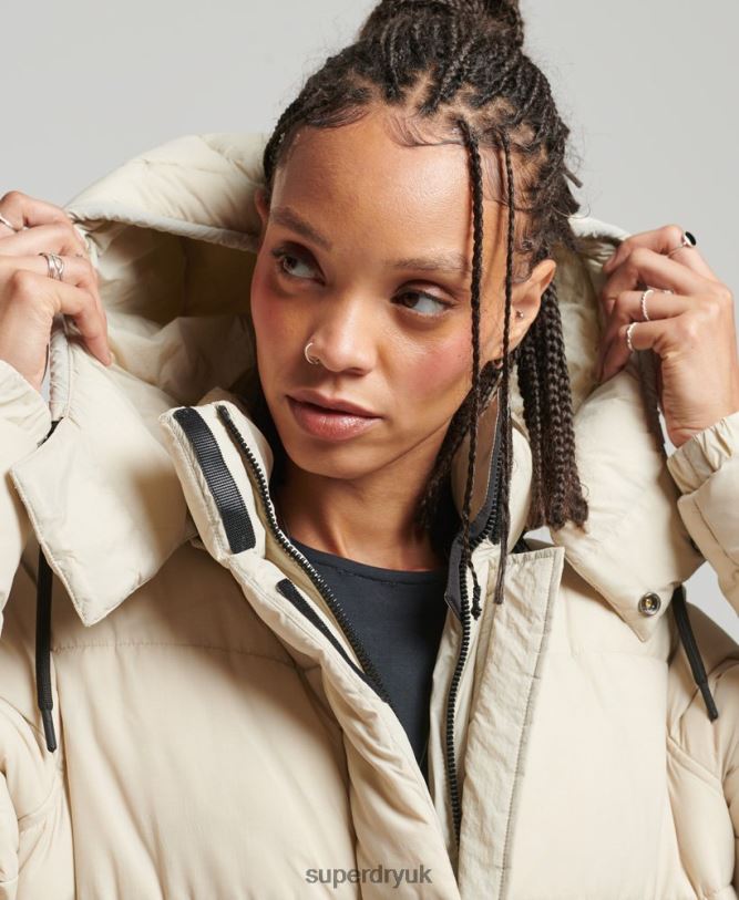 Ripstop Longline Puffer Jacket Women Beige Clothing Superdry 66N8N3756