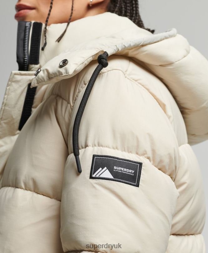 Ripstop Longline Puffer Jacket Women Beige Clothing Superdry 66N8N3756