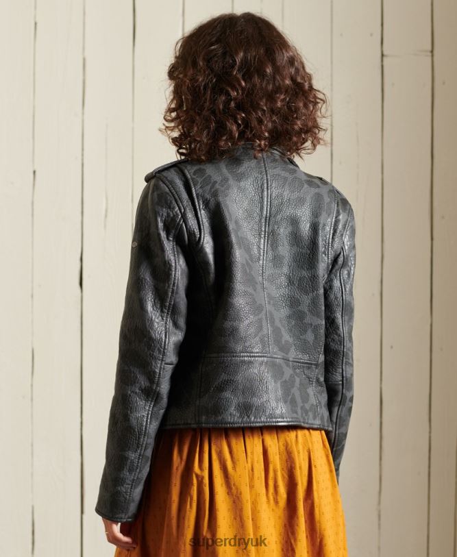 Rocker Cropped Leather Biker Jacket Women Black Clothing Superdry 66N8N5697