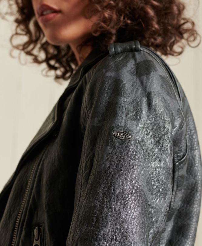 Rocker Cropped Leather Biker Jacket Women Black Clothing Superdry 66N8N5697