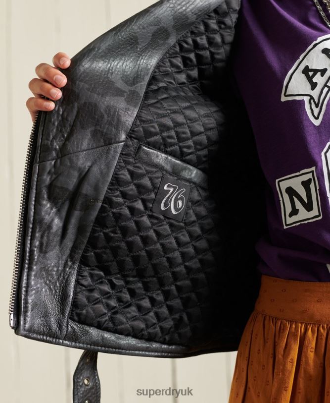 Rocker Cropped Leather Biker Jacket Women Black Clothing Superdry 66N8N5697