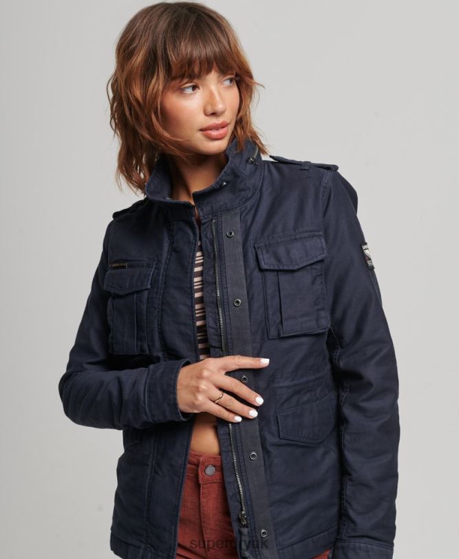 Rookie Borg Lined Military Jacket Women Blue Clothing Superdry 66N8N5667