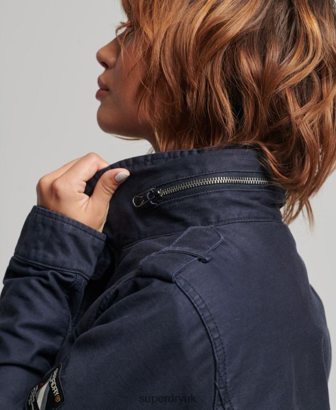 Rookie Borg Lined Military Jacket Women Blue Clothing Superdry 66N8N5667