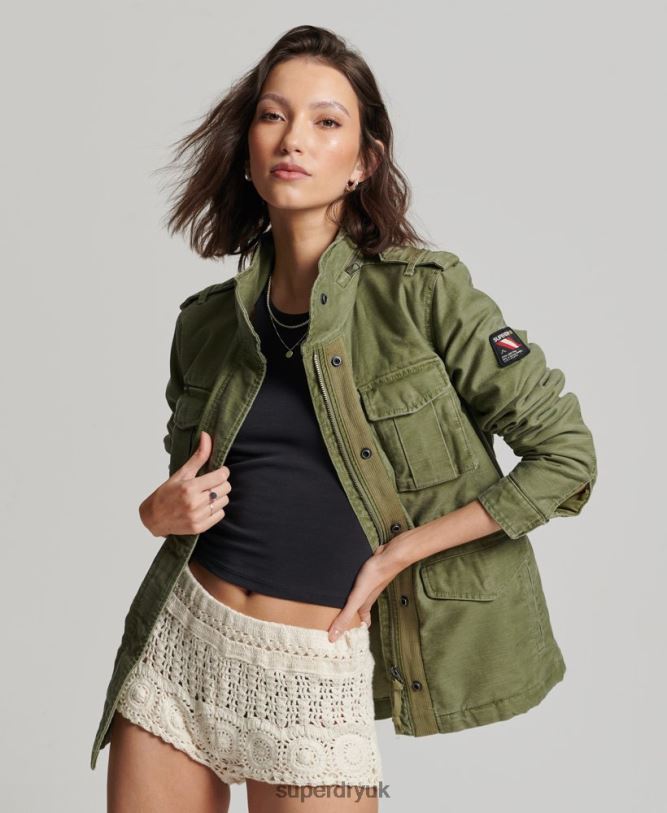 Rookie Borg Lined Military Jacket Women Khaki Clothing Superdry 66N8N5416
