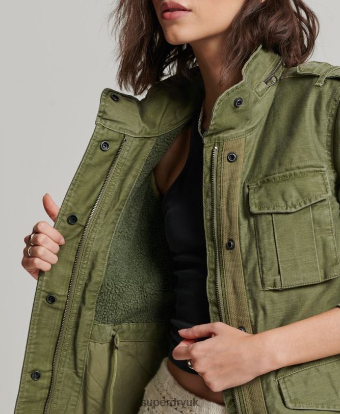 Rookie Borg Lined Military Jacket Women Khaki Clothing Superdry 66N8N5416