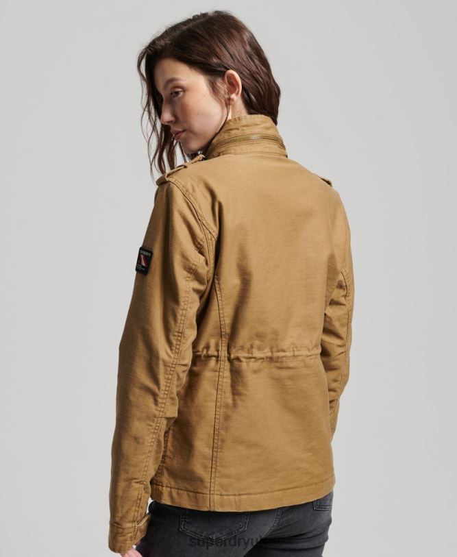 Rookie Borg Lined Military Jacket Women Tan Clothing Superdry 66N8N5672
